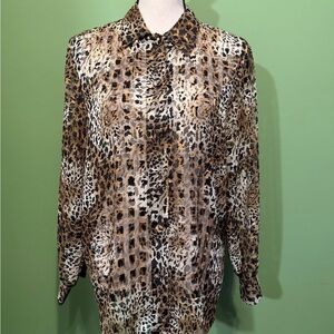 Cleo Petites Animal Print Sheer Blouse